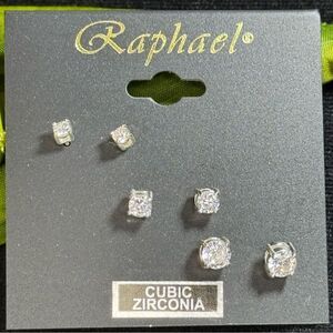 Raphael Silver Tome Set of 3 Pairs CZ Solitaire Post Earrings Round